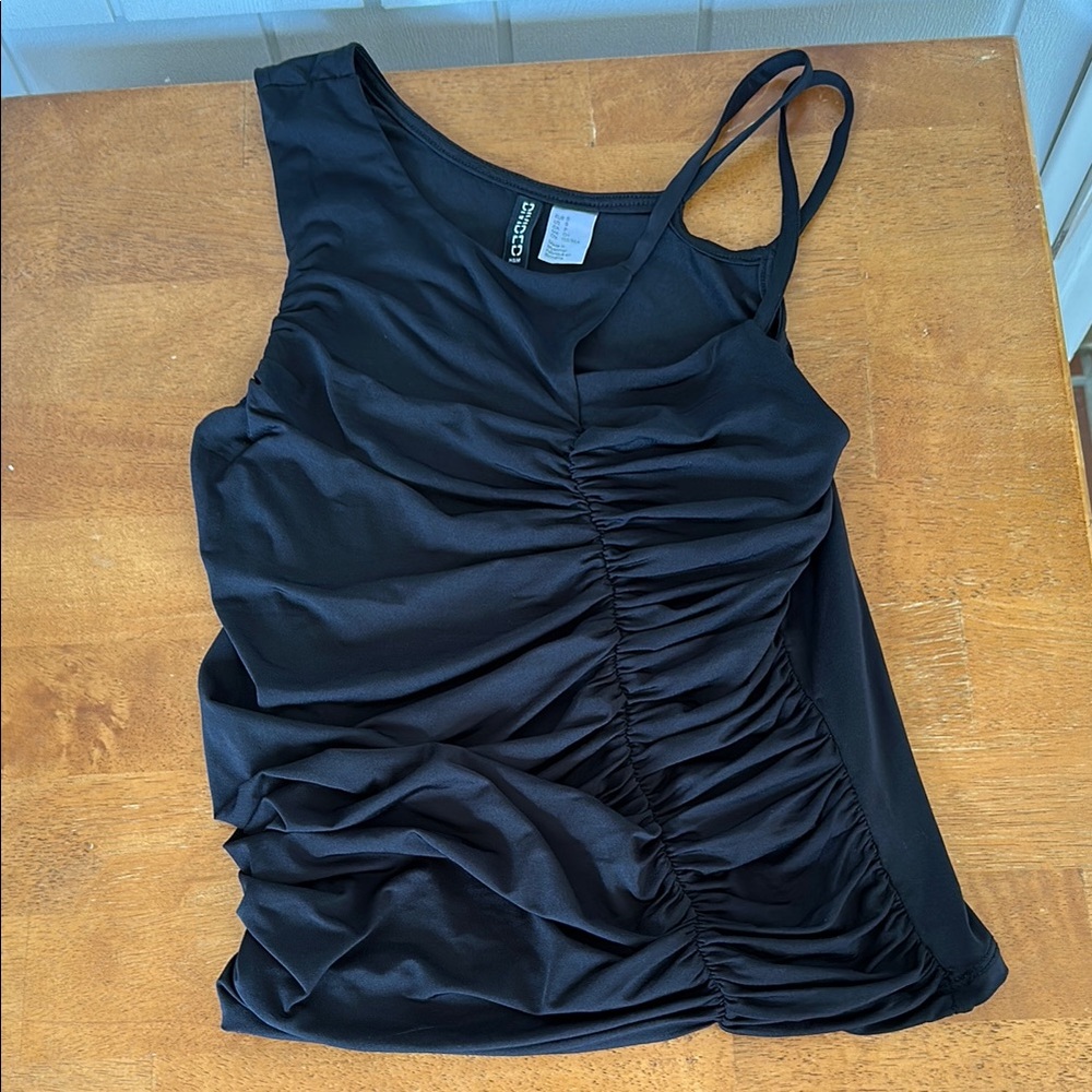 H&M Black Asymmetrical Ruched Tank Top